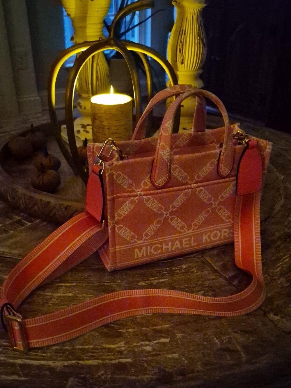 Michael Kors Pink Logo Canvas Mini Tote with Pink Strap